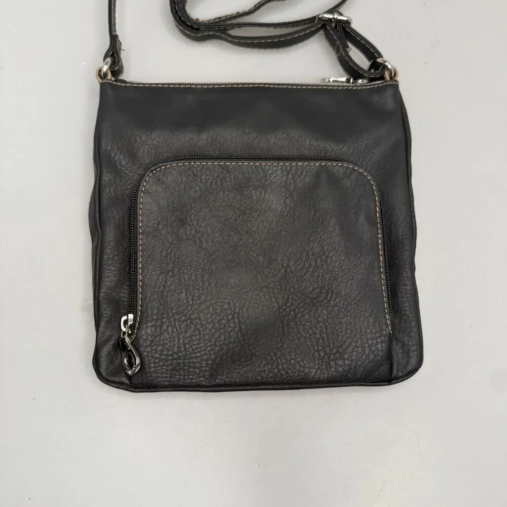 Relic Black Faux Leather Crossbody Organizer Purse Silver Hardware 9x9x1